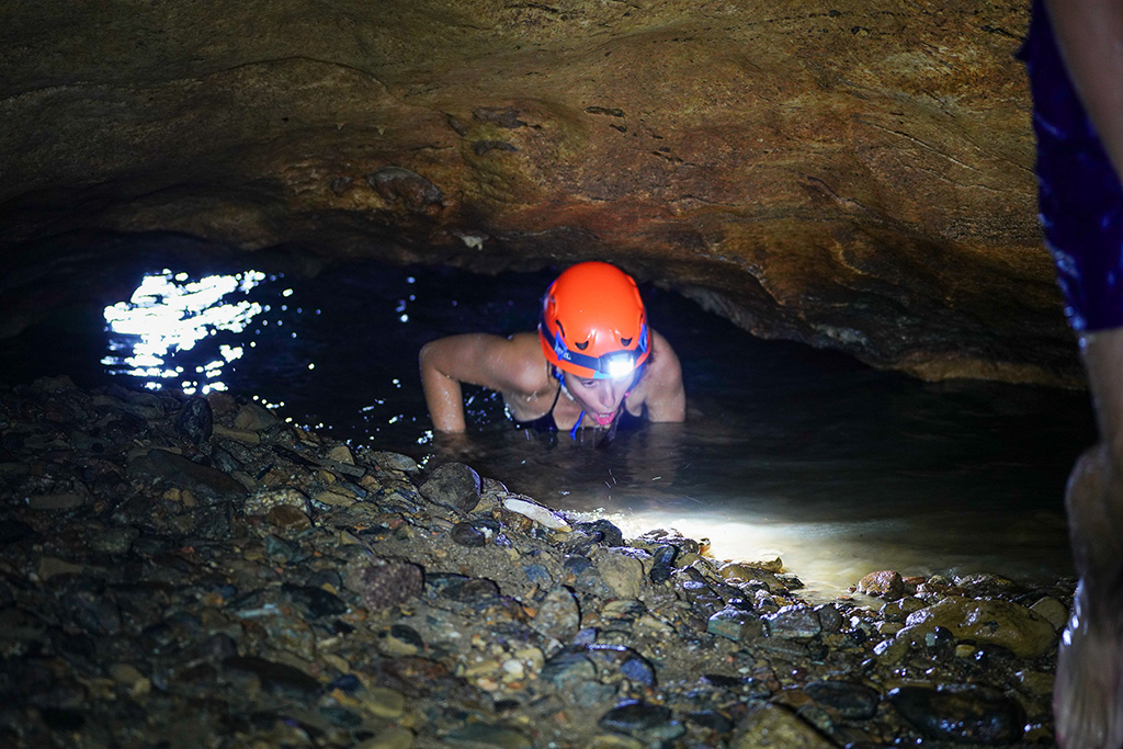Dive through to enter the second underground river cave entrance