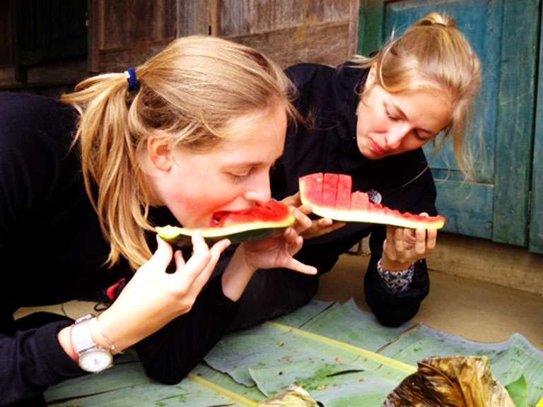 Messy eating watermelon