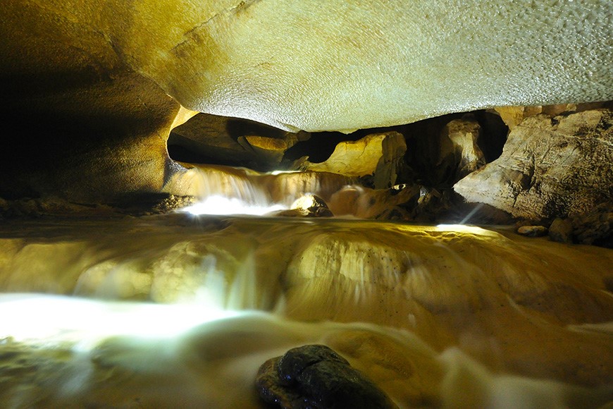 Small waterfall on different levels where the two steams meet