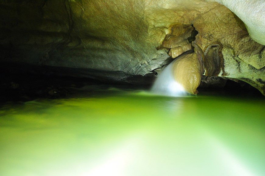 A small stream leading to another unexplored cave